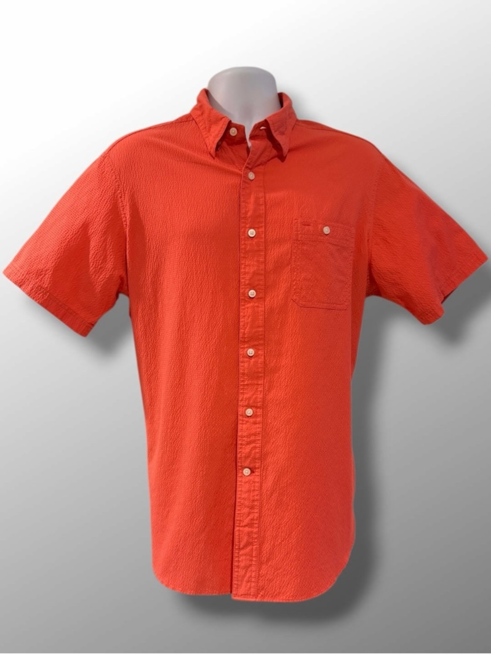 Cremieux Performance Seersucker Shirt Men's Large Coral Orange Button Down SS